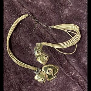 Gold Geometric Pedant Necklace Costume Jewelry, Gemstone Beads, Boho 20”